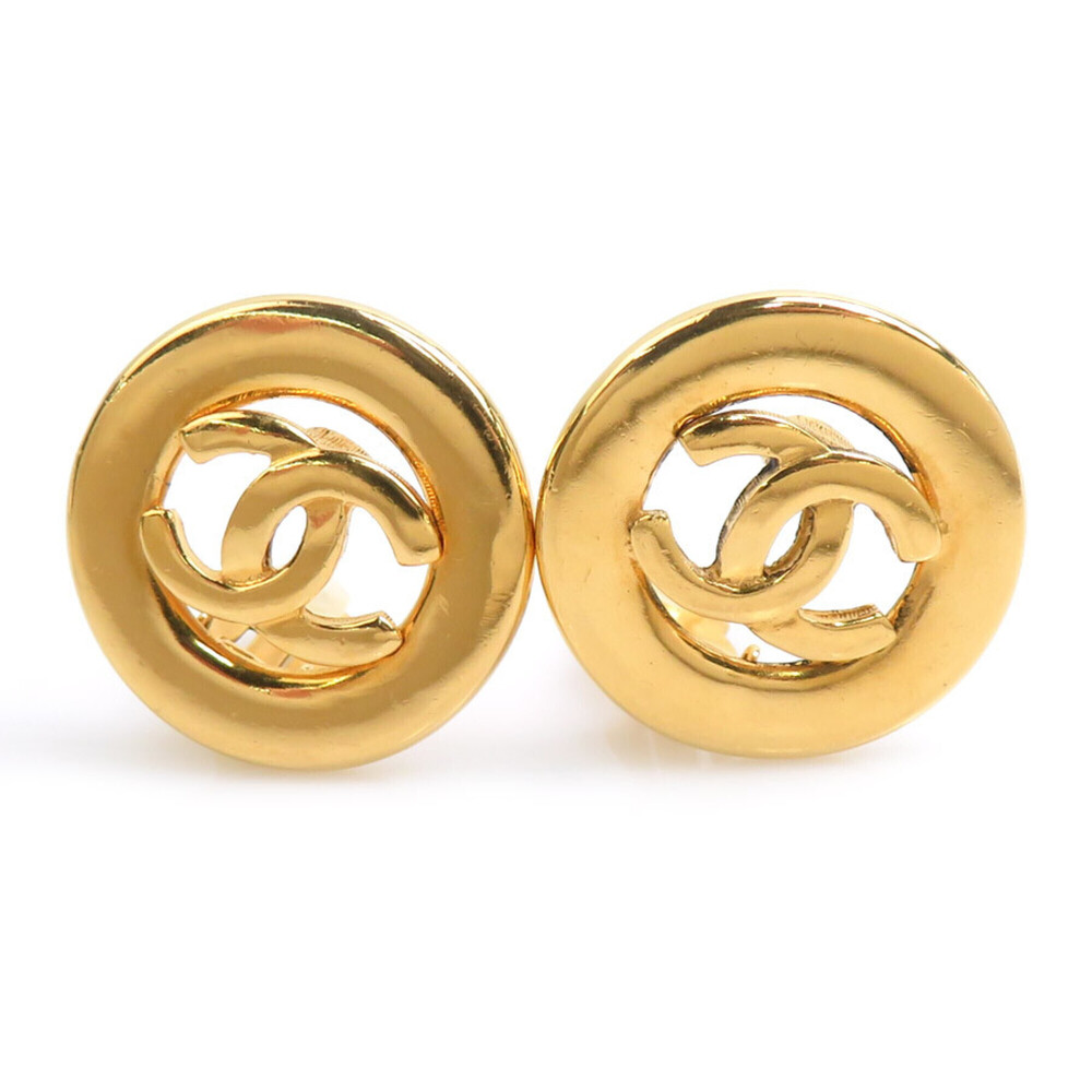 Chanel earrings, Coco Mark design, metal, gold, women's, e62214k